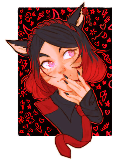 Pink haired bunny boy with pink flowers.